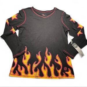 💥SOLD💥Double D Ranch Black with Flames and Stars Long Sleeve, XL
